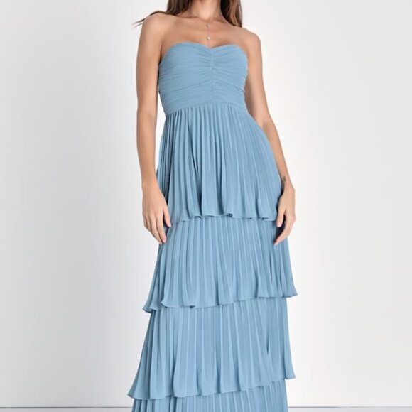 Lulus Seriously Sensational Light Blue Strapless Tiered Maxi Dress - Size XL - Picture 1 of 3